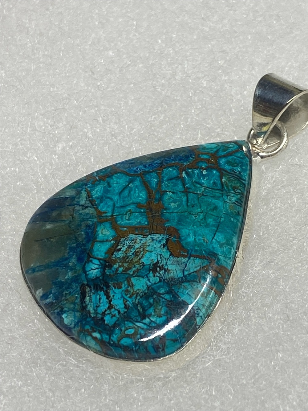 Genuine Mexican Shattuckite Pendant in Deep Teal Sterling Silver